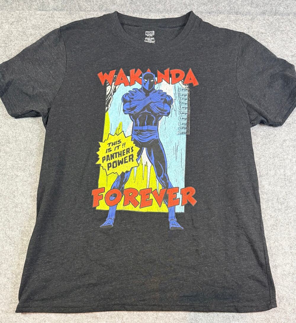 Marvel Wakanda Forever Black Panther Graphic T Shirt Large NWT Charcoal Tee